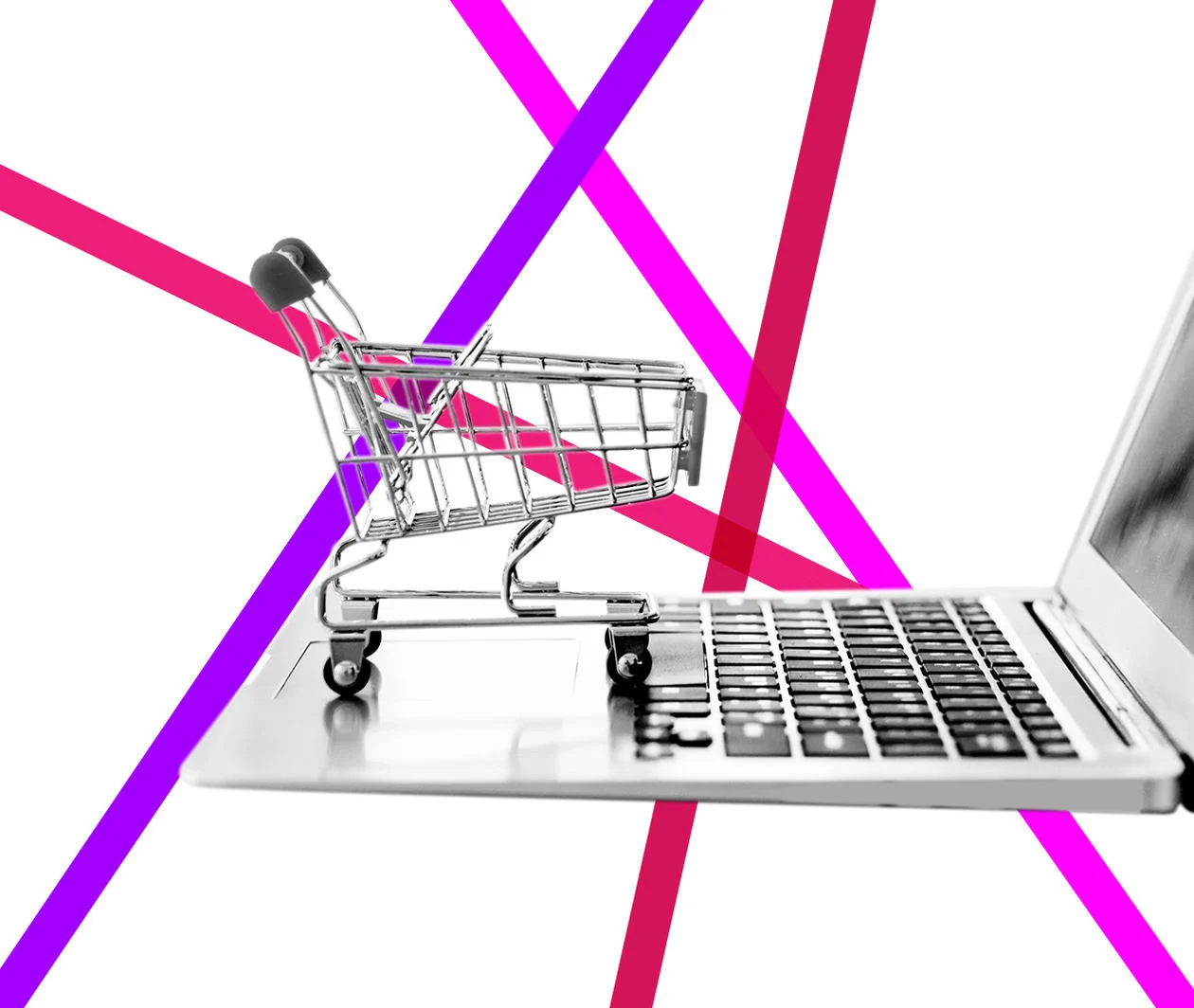 Laptop and shopping trolley