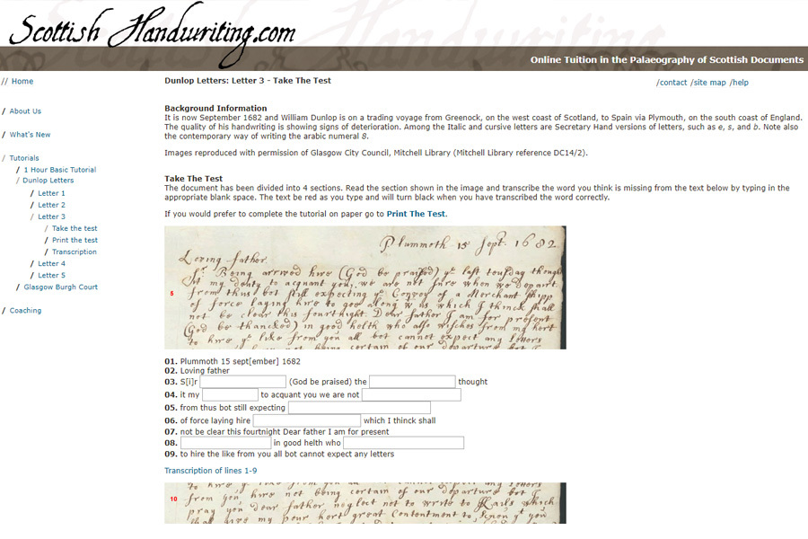 Screenshot of scottishhandwriting.com