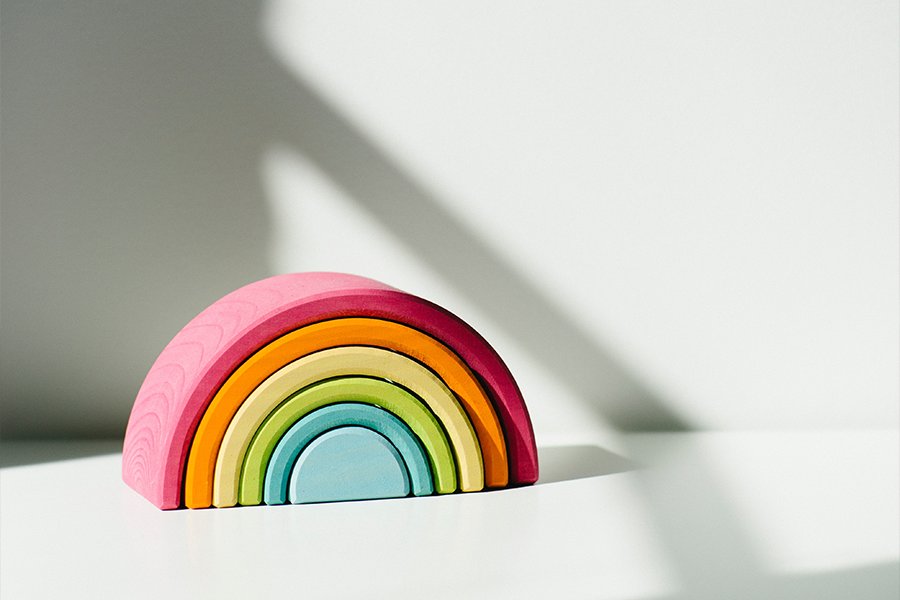 Wooden blocks in the shape of a rainbow