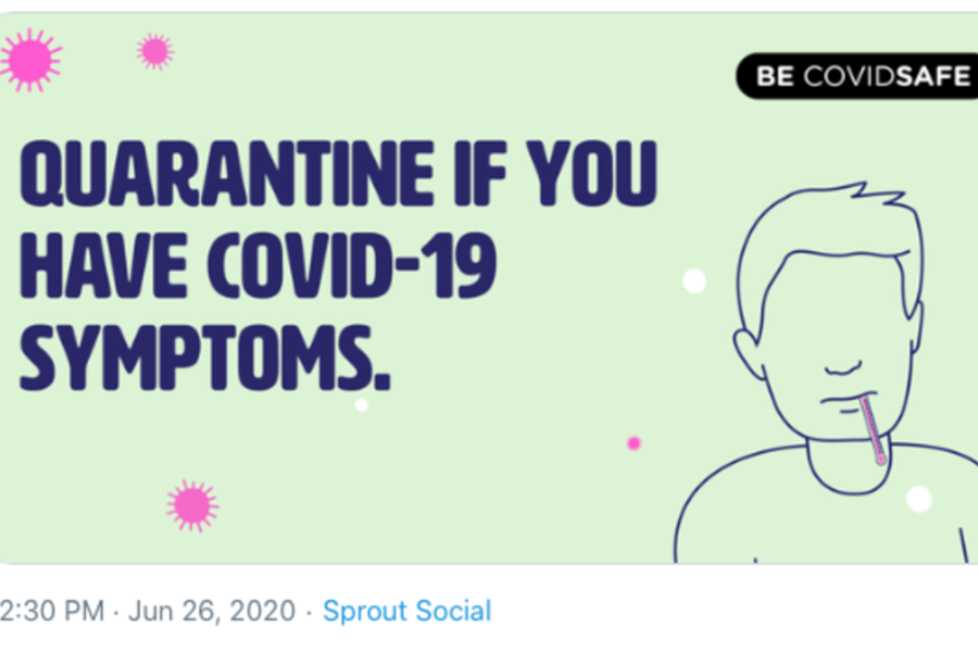 Tweet from Australian Government Department of Health encouraging people with COVID-19 symptoms to quarantine themselves