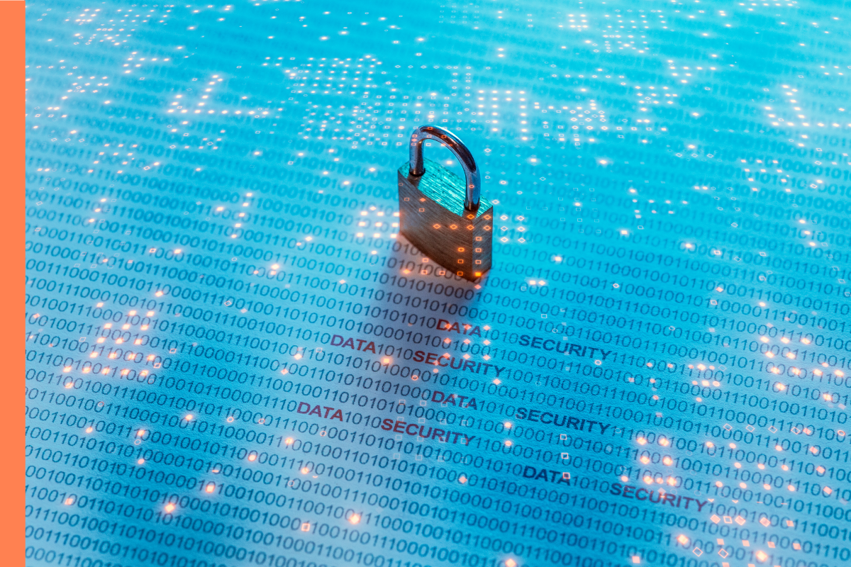 A padlock standing on a screen of binary data