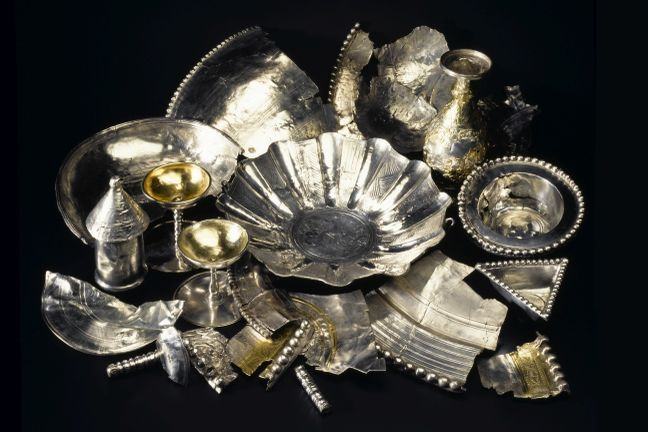 Part of the Traprain hoard containing many silver items and fragments