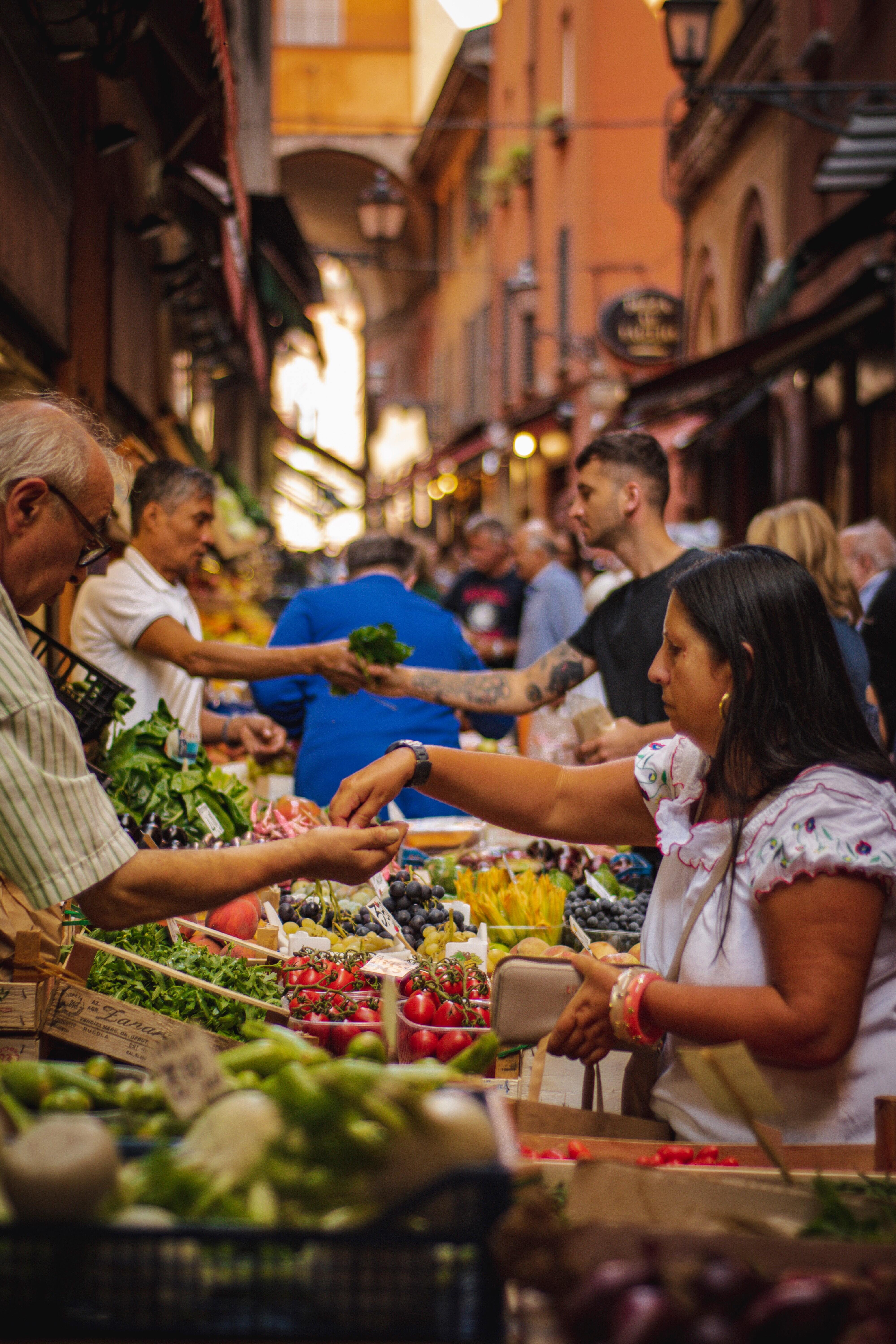 A busy fruit and vegetable market