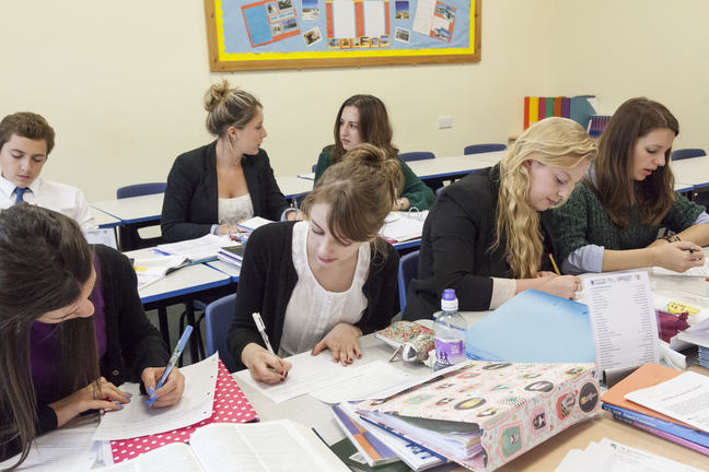 Students working in a classroom