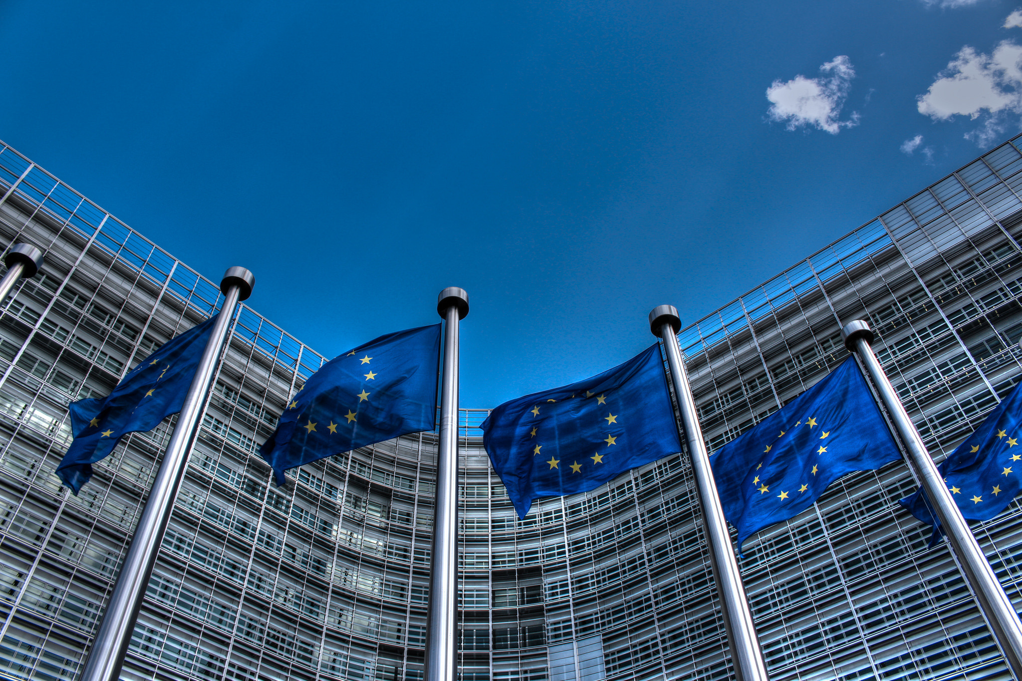 EU flags outside building