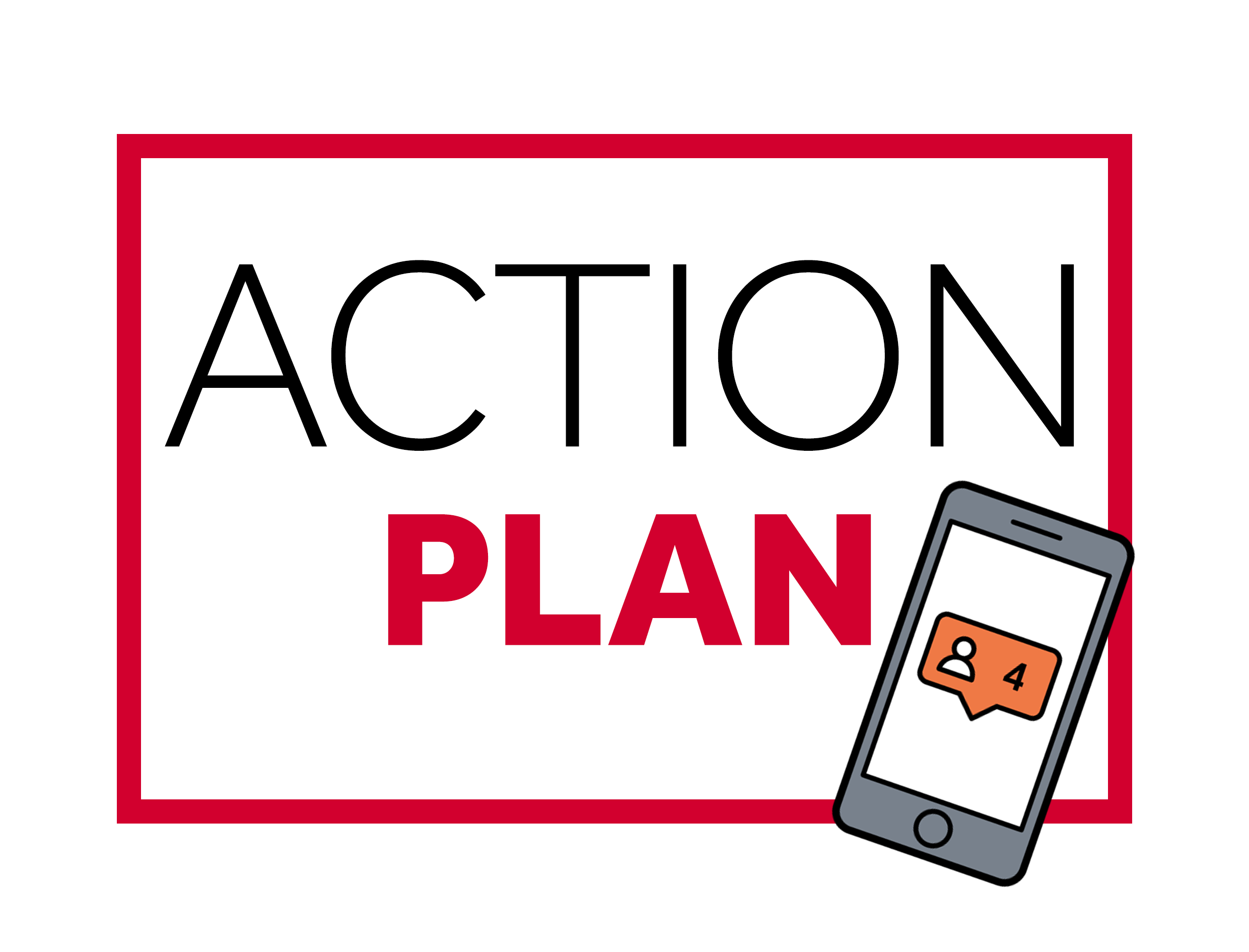 Graphic displaying the words 'action plan' and a mobile phone