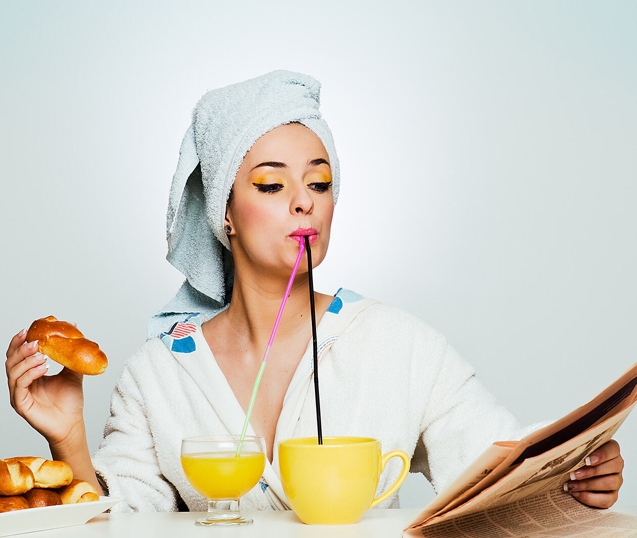 A woman eating breakfast