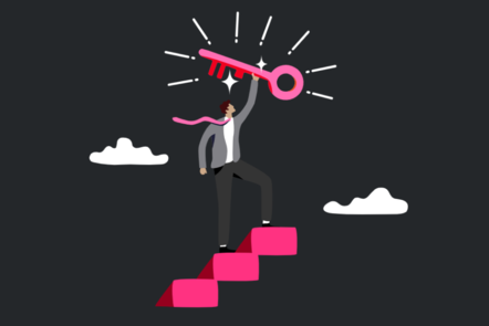 A figure on a set of ladders holding a key to their success