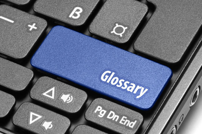 A key on a keyboard that says 'Glossary'
