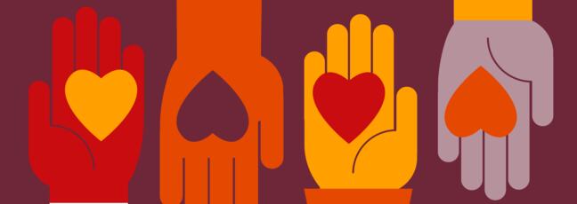 Illustration of three hands, each holding a heart