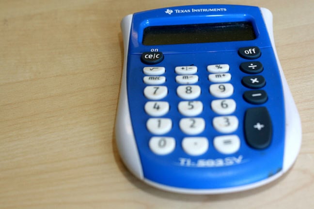 Blue calculator on a desk