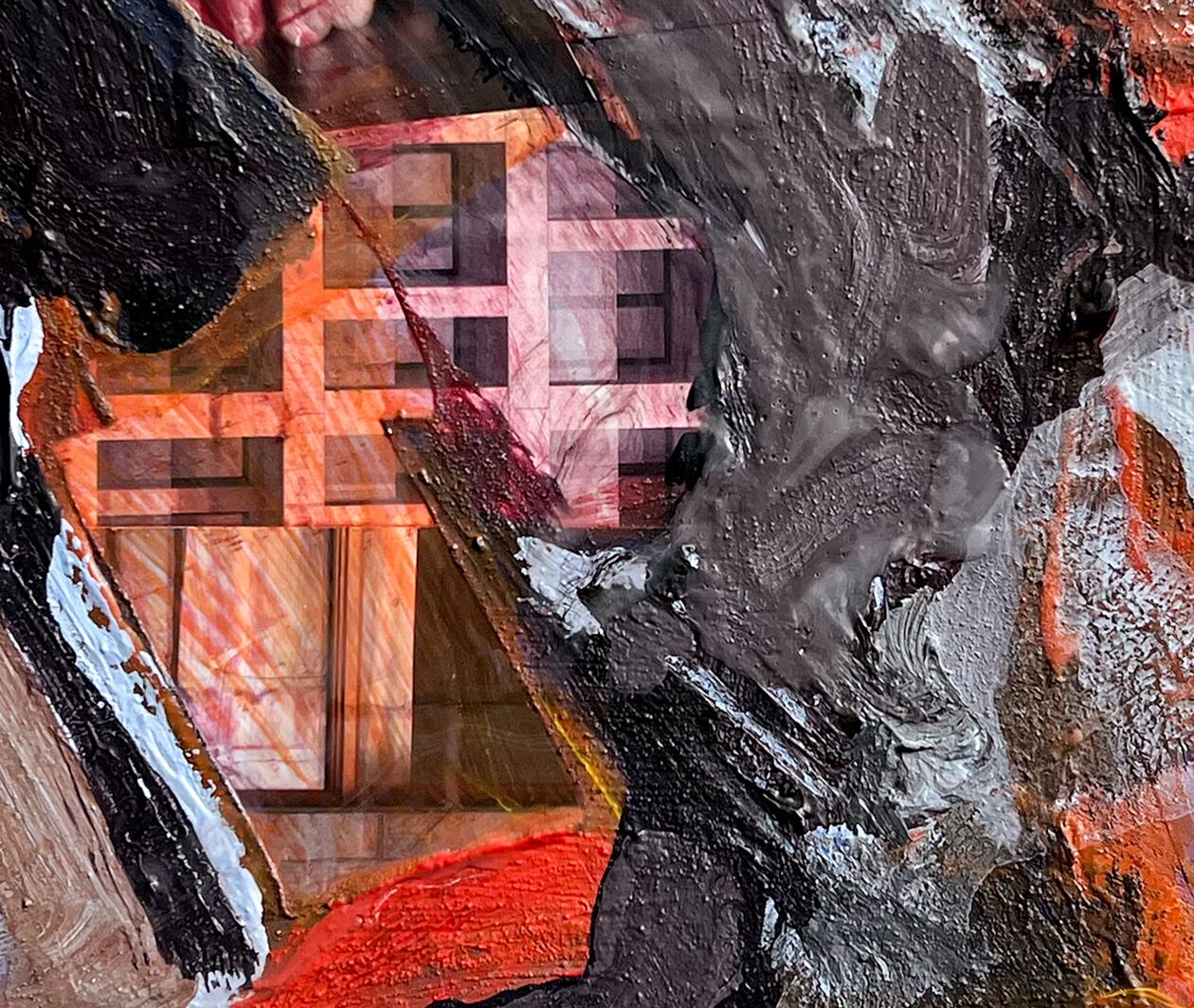Paint with fillers and objects in an array of warm colours