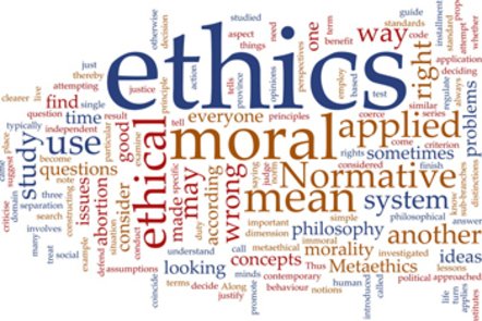 A word cloud with the word ethcis most prominent