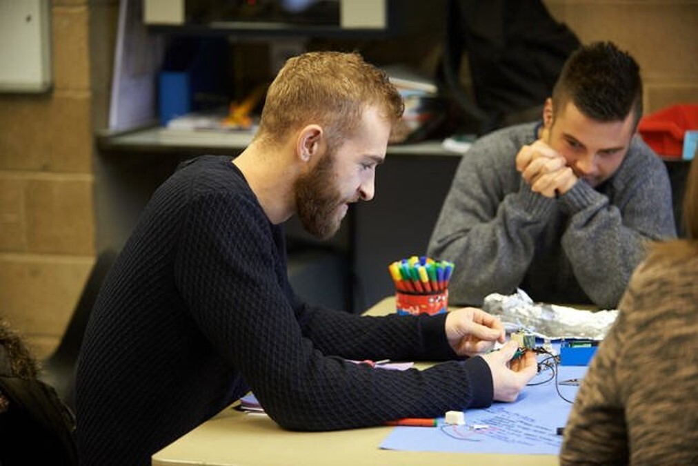 Students working in a classroom