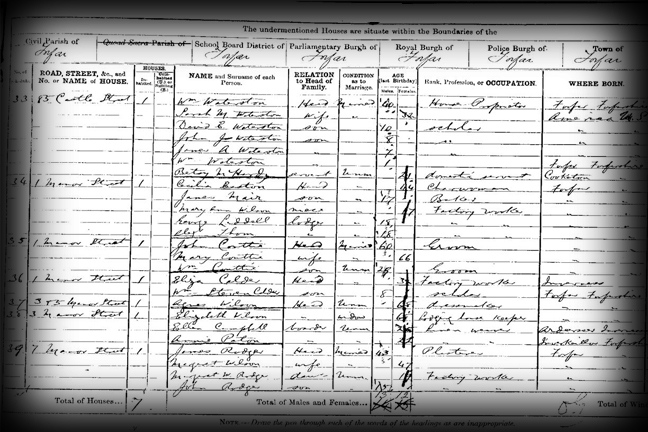 Sample census record from 1881