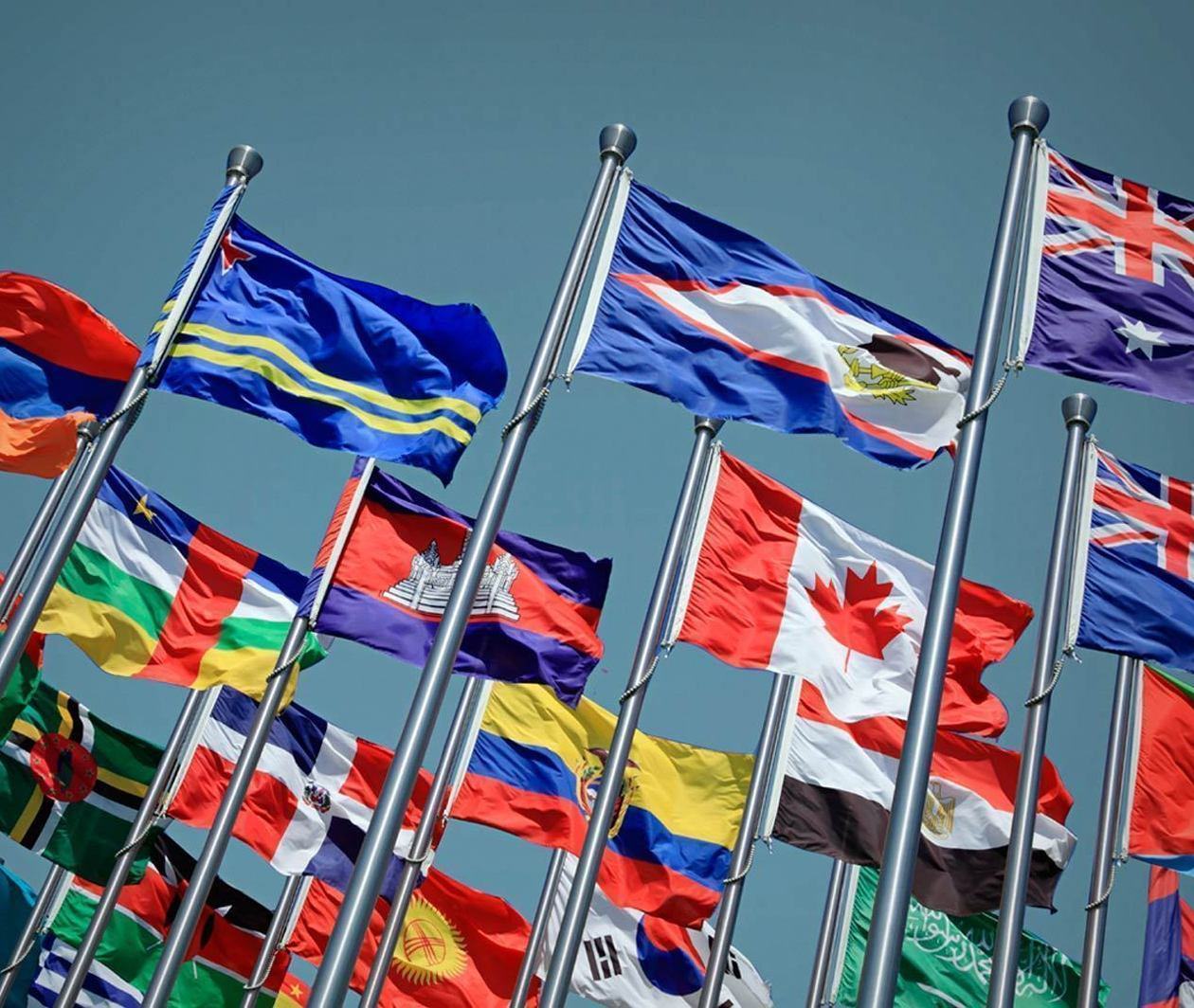 The flags of nations outside the United Nations Building