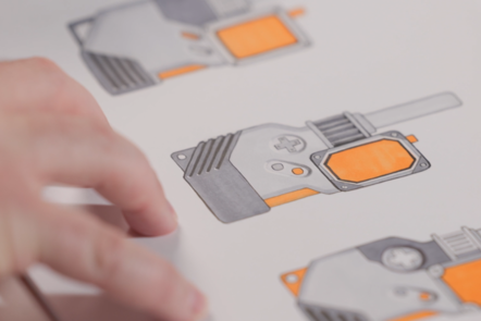 Three developed renders of cummunication device ideas using makers and pens