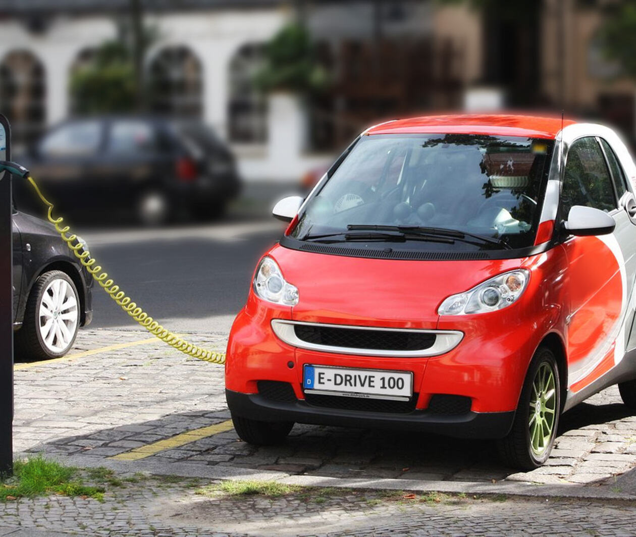 Electric car recharging in Berlin, Germany