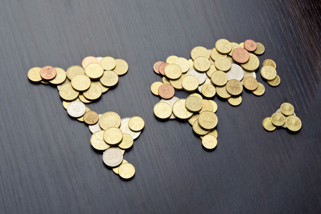 Coins laid out to represent a map