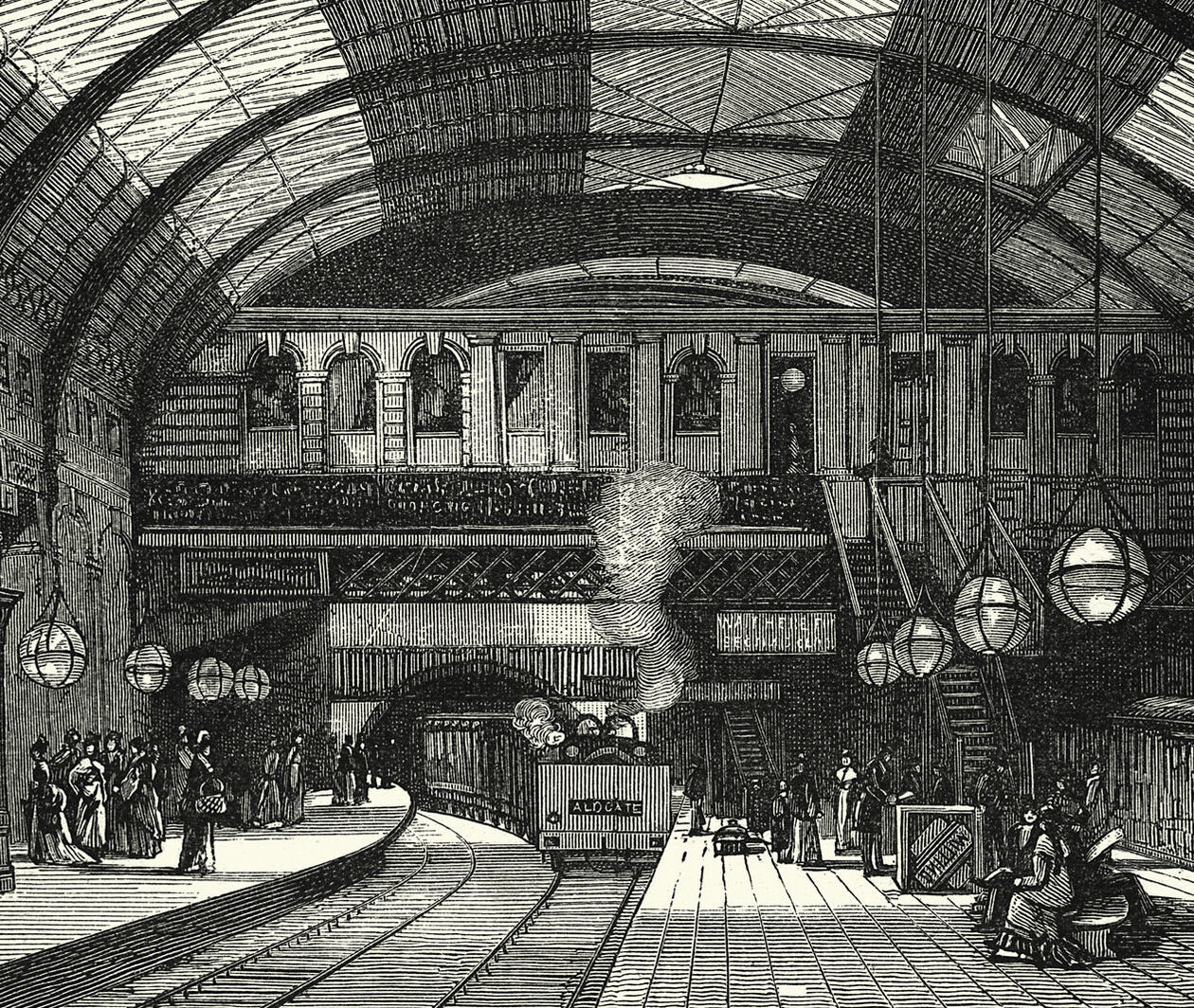 Vintage engraving of the Underground Station at King's Cross, London, England. 1893 to show railway history.