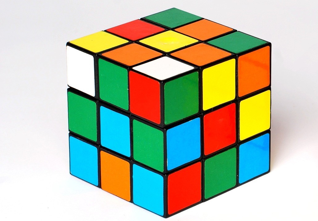 An unsolved Rubik's  cube