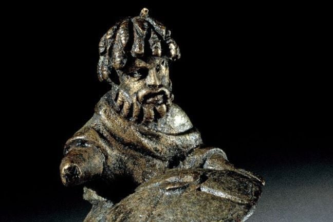 Moor from the Roman province of Mauretania in North Africa Copper-alloy figure of a horseman with dreadlocks, a drooping moustache and a full beard