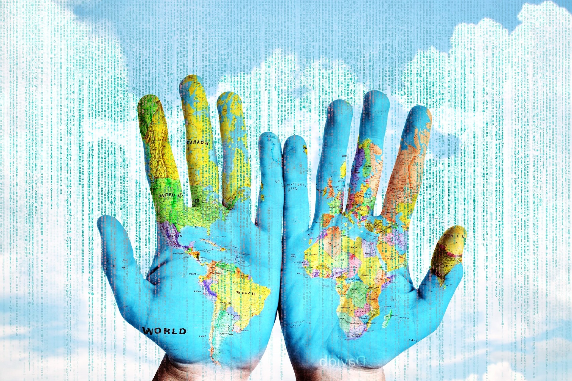 Hands with map of the world