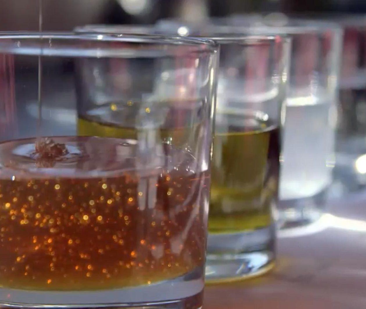 Glasses with colour liquids in being used for a basic science experiment