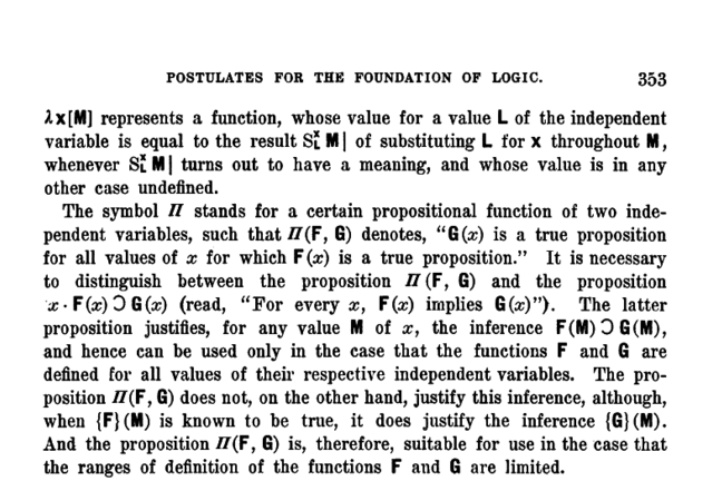 Excerpt from "Postulates for the foundation of Logic" by A. Church, 1932