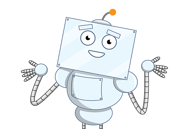 A cartoon illustration of a computer character confused and shrugging