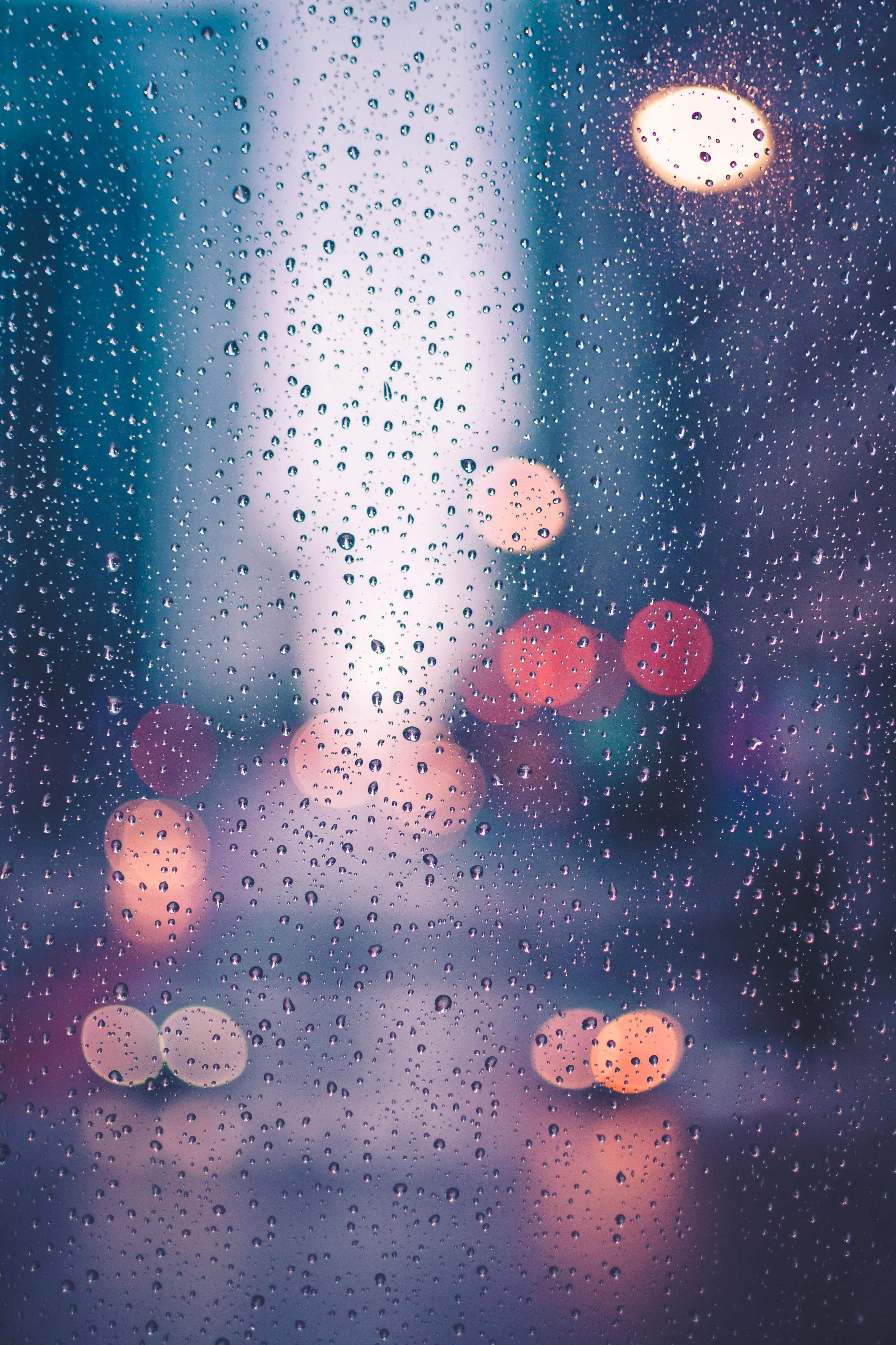 Coloured lights through rain