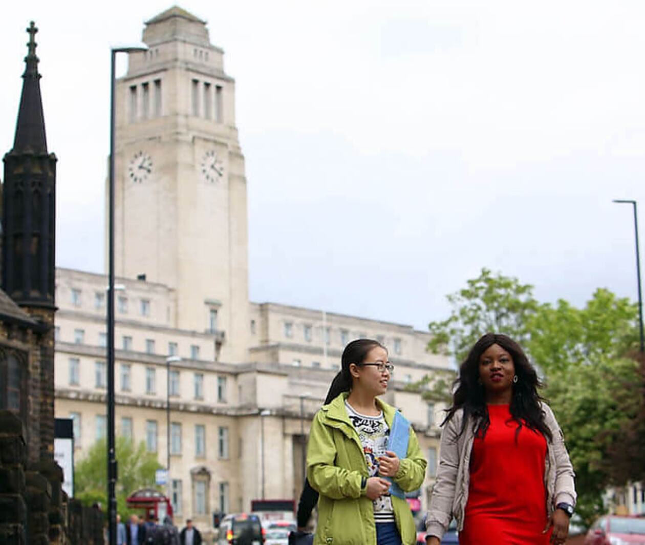 Students on campus outside the Parkinson Building.