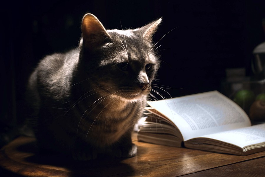 A cat with a book