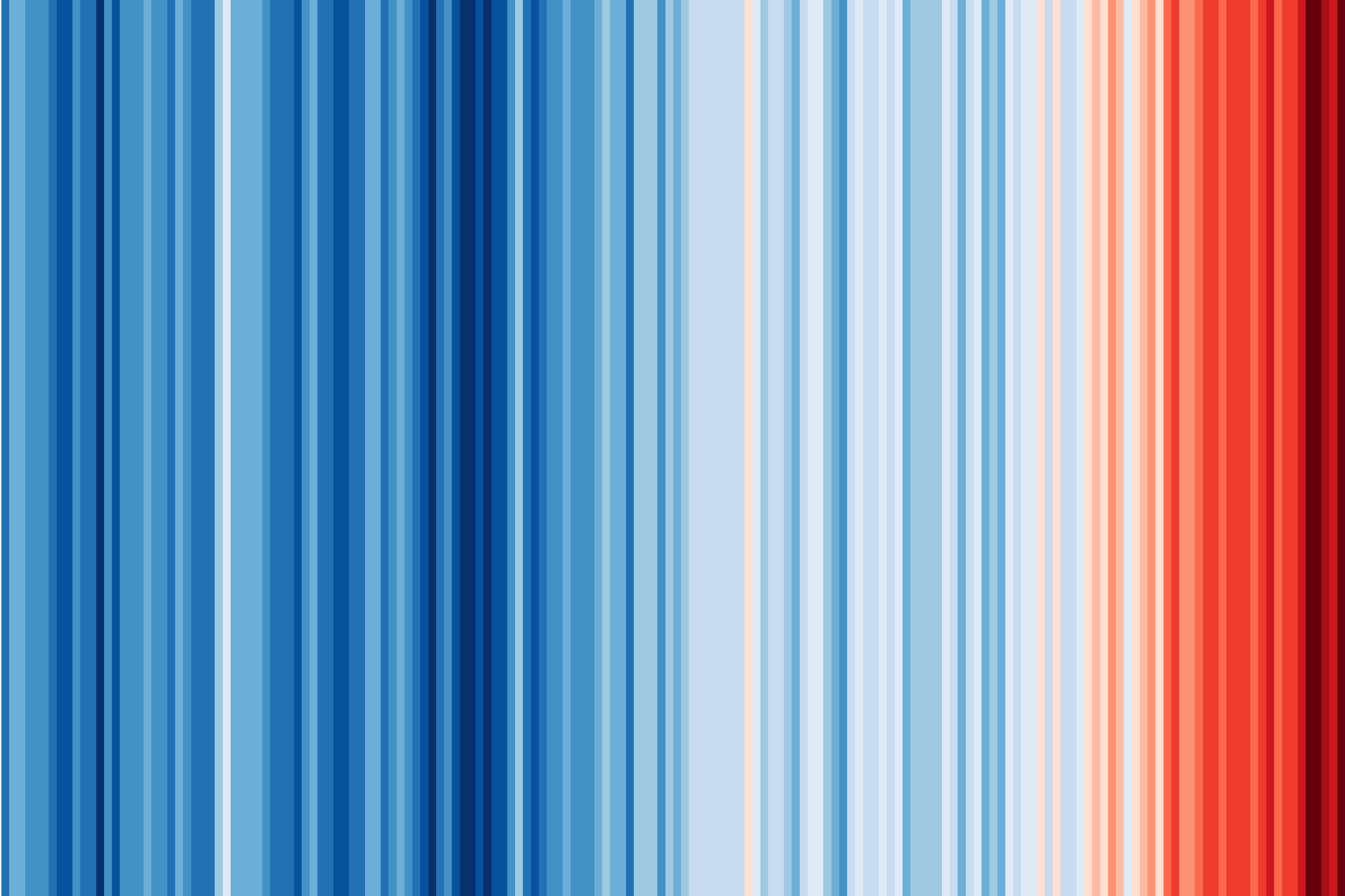 Stripes changing in colour, tone and thickness from blue to red like a barcode.