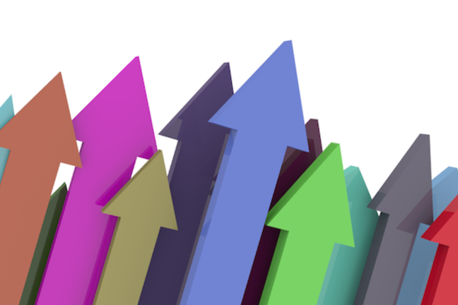 Multicoloured arrows pointing upwards