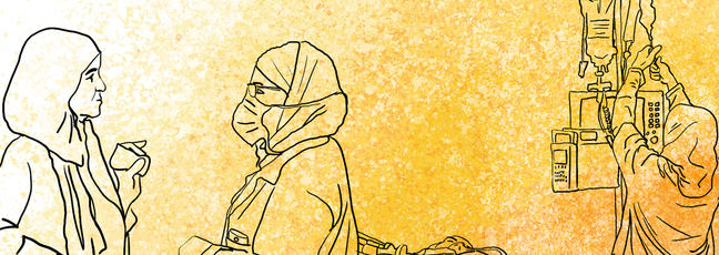 Illustration of healthcare workers in a variety of environments