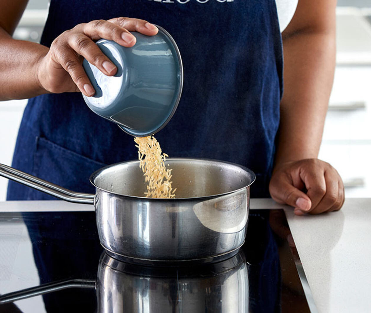 Pouring brown rice