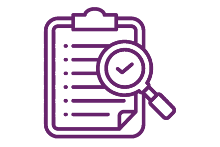 checklist on a clipboard with a magnifying glass containing a tick