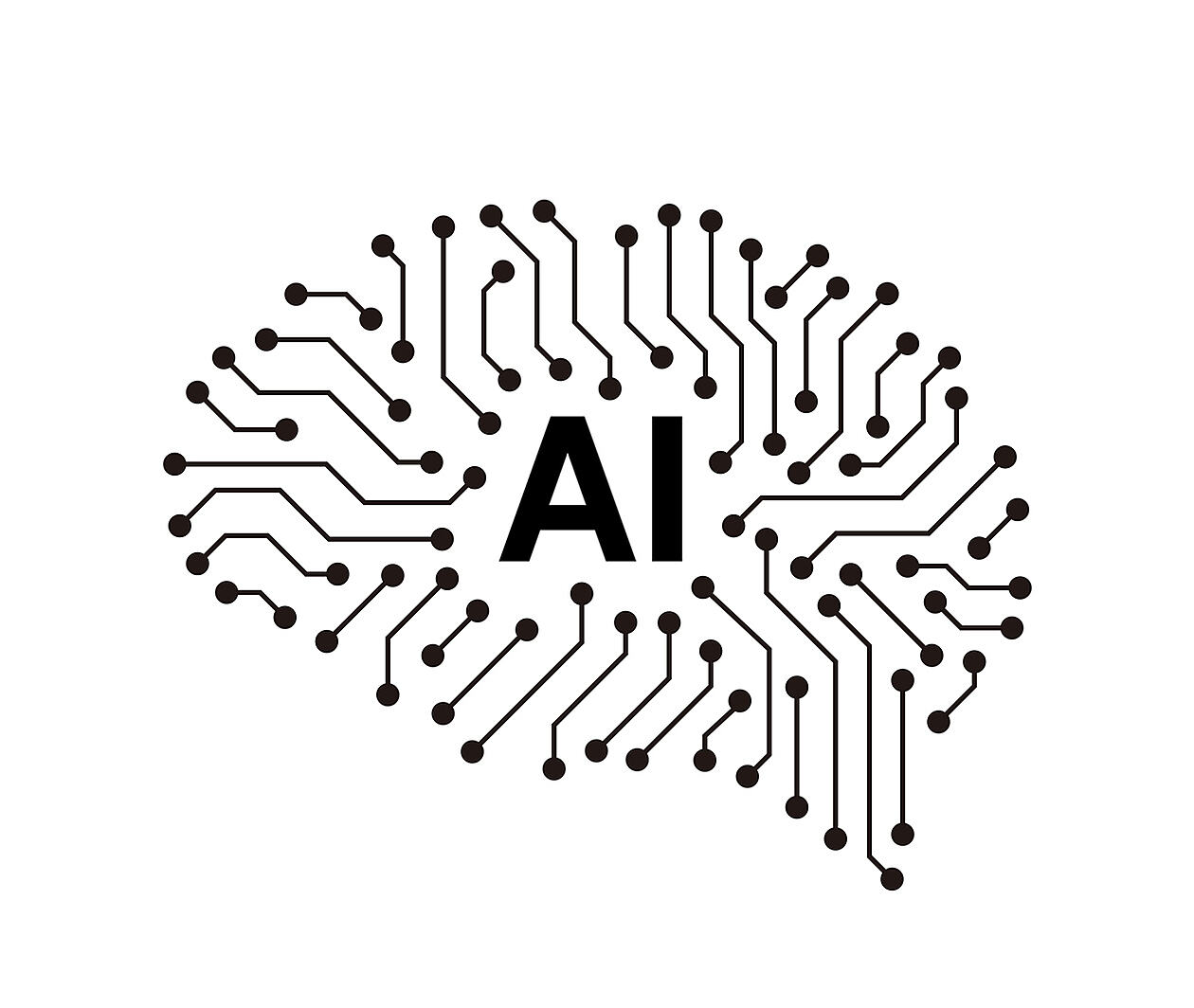 A line image of a brain with "AI" written inside it 