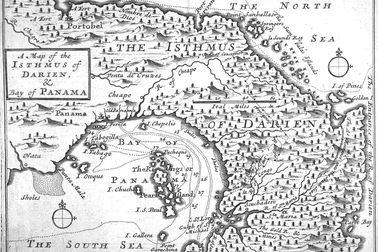 A 16th century map of Panama and its coastline.