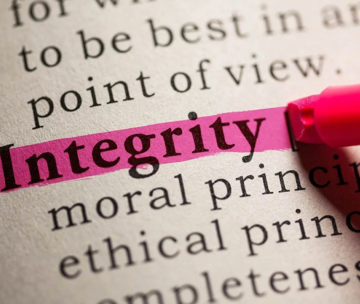 The word 'integrity' highlighted on a page to symbolise academic integrity