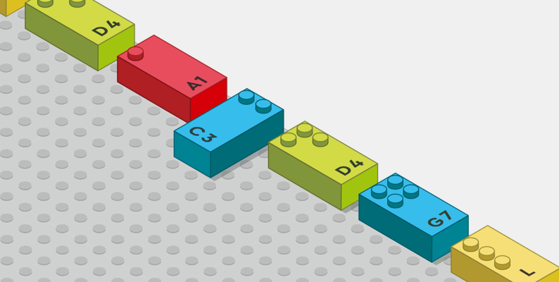 Drawing of the activity:  line of. horizontal bricks with one in the other direction - verticla