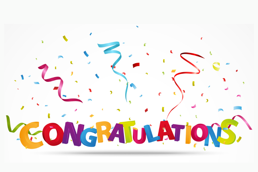 Congratulations written on a white background with confetti around the outside.