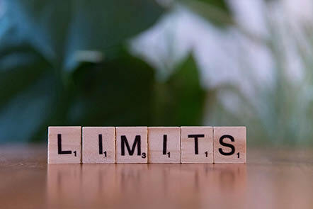 wooden blocks next to each other spelling the word 'limits'