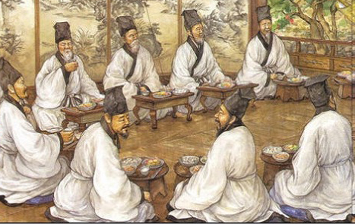 Joseon Korean scholars in a lively discussion.