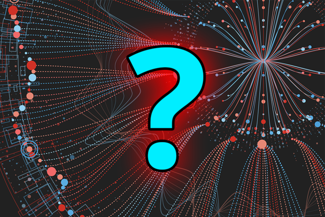 A question mark in front of an abstract data graph