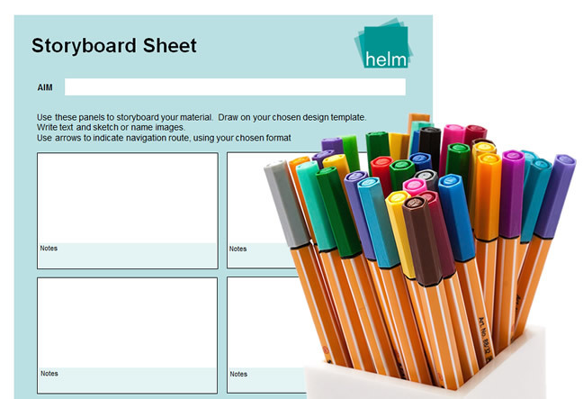 Storyboard and pens Storyboard and pens