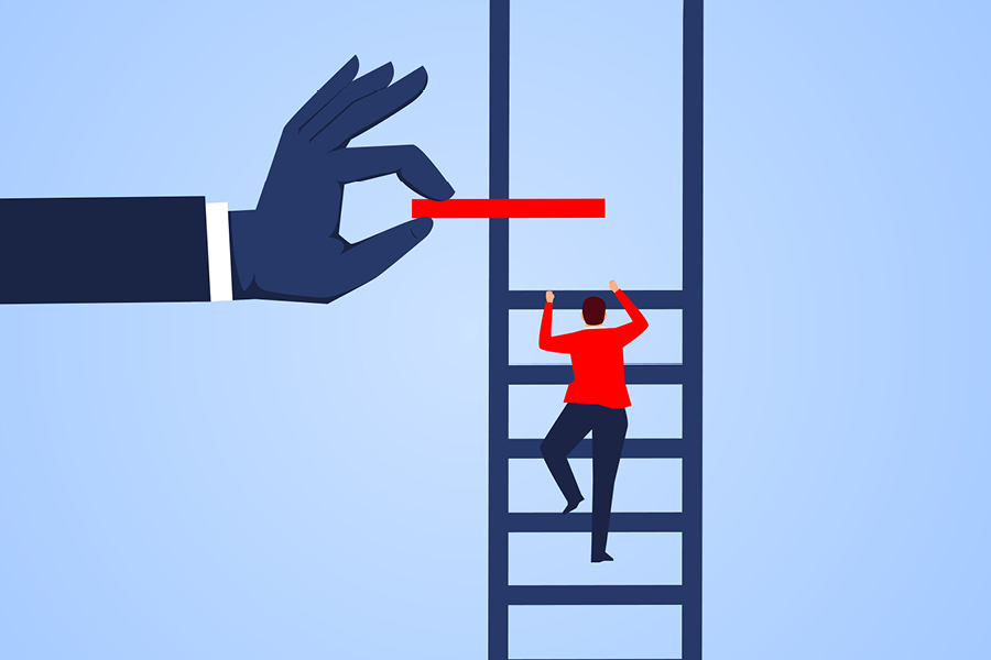 Businessman climbing up a ladder with hand helping