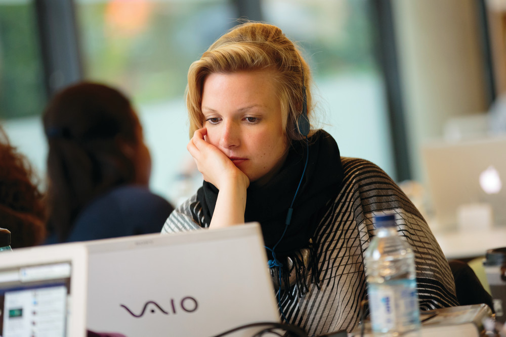 A student working the library