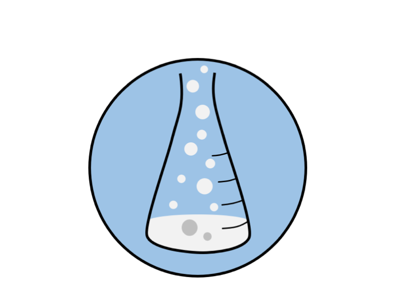 Cartoon of a flask containing white liquid and producing bubbles